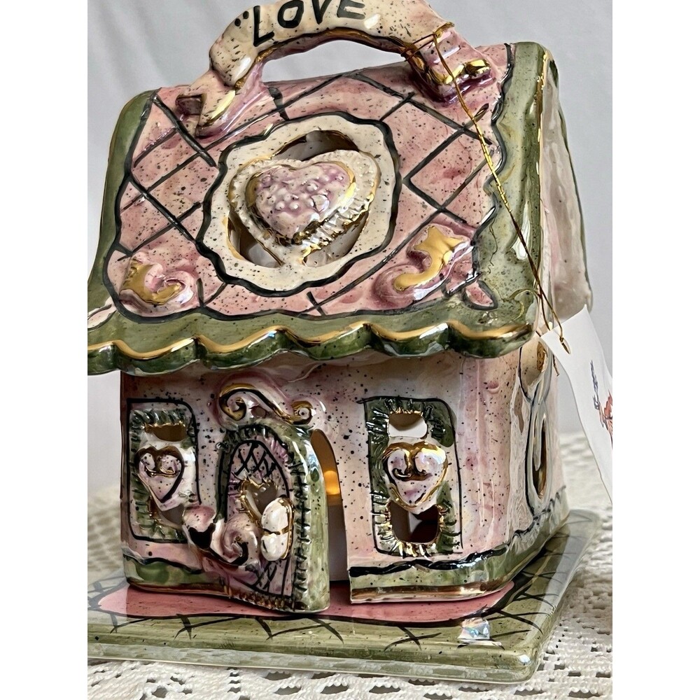 2001 Blue Sky Heather Goldminc LOVE House Tealight Candle Holder NIB Clayworks